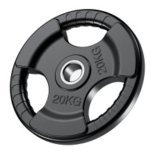 PhysKcal Olympic Weight Plates 1 x 20kg with Rubber Finish 2?? Opening and Tri-Grips, Black Barbell Plates Discs for Lifting and Strength Training,