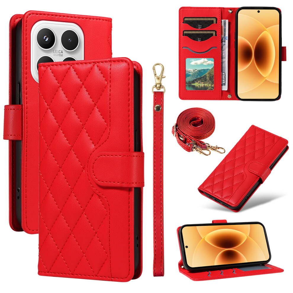 (Red) For Xiaomi 17 Wallet Case Rhombus Leather Phone Cover With Strap Red 6914284880620