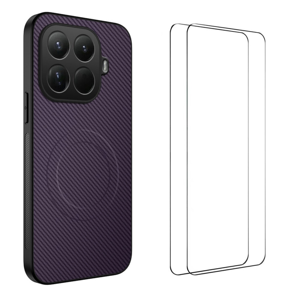 (Purple) For Xiaomi 15T Pro Magnetic Case Wanlonfeng Tq1 Series Carbon Fiber Texture Pc Tpu Phone Cover With 2Pcs Screen Films Purple 6914288404297