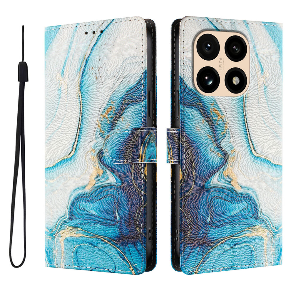 ( Marble) For Xiaomi 15T Case Pattern Print Pu Leather Wallet Phone Cover With Wrist Strap Blue 6914286383747
