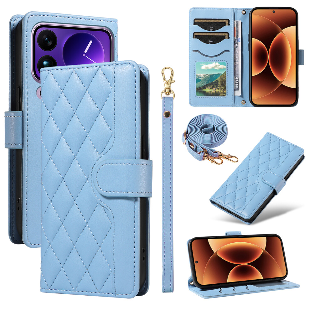 (Blue) For Xiaomi 17 Pro Max Wallet Case Rhombus Leather Phone Cover With Strap Blue 6914281814970