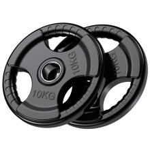 PhysKcal Olympic Weight Plates 2 x 10kg with Rubber Finish 2?? Opening and Tri-Grips, Black Barbell Plates Discs for Lifting and Strength Training,