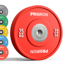 PROIRON Olympic Bumper Plates, 2" Solid Rubber Weight Plates for Barbell Strength Training and Weight Lifting, 5kg 10kg 15kg 20kg 25kg, Single or Pair