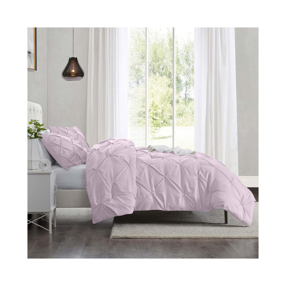 Imperial Rooms (King, Blush ) Pintuck Duvet Cover-3Pc Microfiber Duvet Cover With Pillowcases Pink