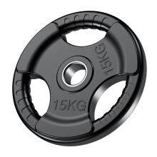 PhysKcal Olympic Weight Plates 1 x 15kg with Rubber Finish 2?? Opening and Tri-Grips, Black Barbell Plates Discs for Lifting and Strength Training,