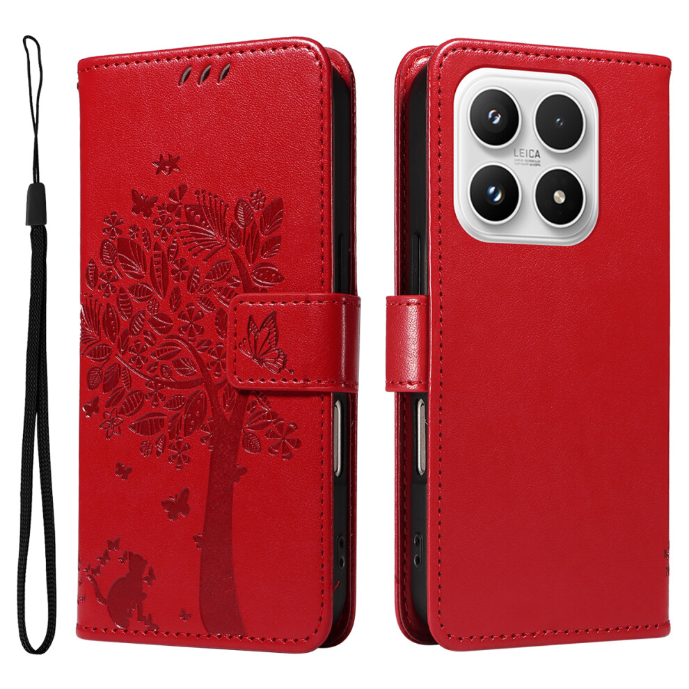 (Red) For Xiaomi 17 Phone Case With Stand Cat Tree Pattern Leather Wallet Mobile Cover Red 6914285047015
