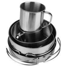 Conjunto completo de utensílios de cozinha reutilizáveis para camping, fabricado com materiais de alta qualidade. Ideal para camping, com