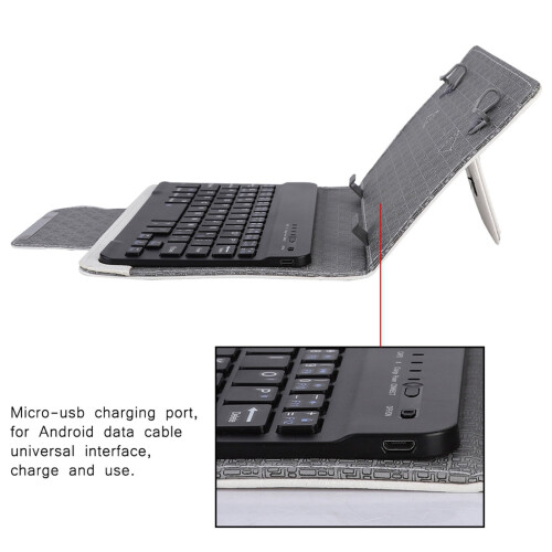 Capa com teclado Bluetooth para tablets de 7 a 7,9 polegadas, capa protetora universal para tablet com teclado destacável e suporte integrado, 2