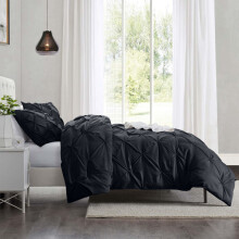 (Super King, Black) Imperial Rooms Pintuck Duvet Cover-3pc Microfiber Duvet Cover with Pillowcases