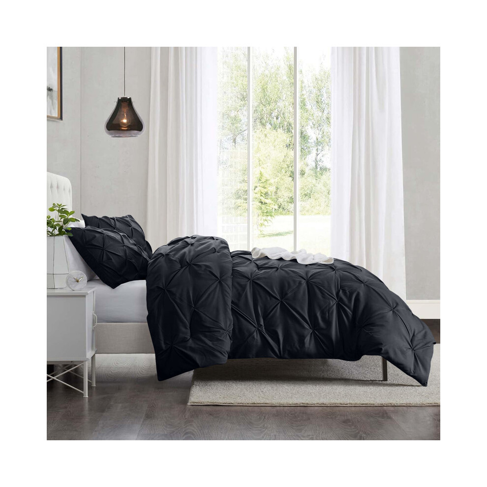 Imperial Rooms (Super King, Black) Pintuck Duvet Cover-3Pc Microfiber Duvet Cover With Pillowcases