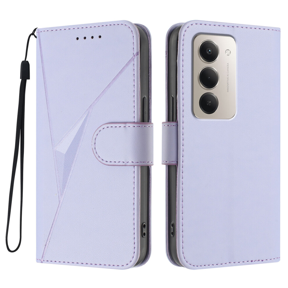 (Light ) For Xiaomi Redmi 15 5G (Global) (169Mm) Case Triangle Imprint Leather Phone Cover With Lanyard Purple 6914281177242