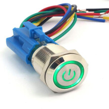 Paneelmontageschakelaar met 12V LED, SPDT AAN/UIT-schakelaar met blauwe LED-verlichting, metalen drukknopschakelaar voor industriële apparatuur,