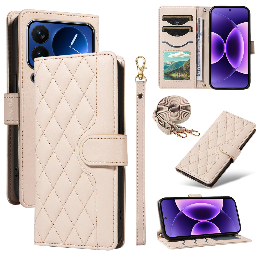 (Apricot) For Xiaomi 17 Pro Wallet Case Rhombus Leather Phone Cover With Strap 6914285841811