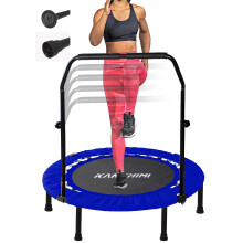 Kanchimi Folding Mini Fitness Indoor Exercise Workout Rebounder Trampoline with Handle, Max Load 150KG(Black Blue)