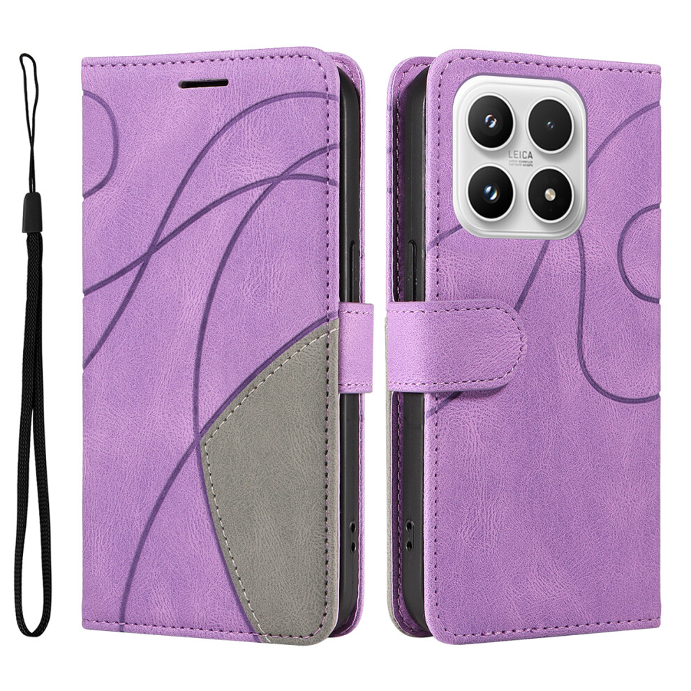 (Purple) For Xiaomi 17 Leather Phone Case Stand Wallet With Bi-Colour Splicing Design Purple 6914287251885