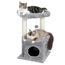 PAWZ Road Small Cat Tree, Multi-Level Cat Tower with Sisal-Covered Scratching Post, Cozy Condo and Top Perch for Indoor Cats, Applicable to Summer,