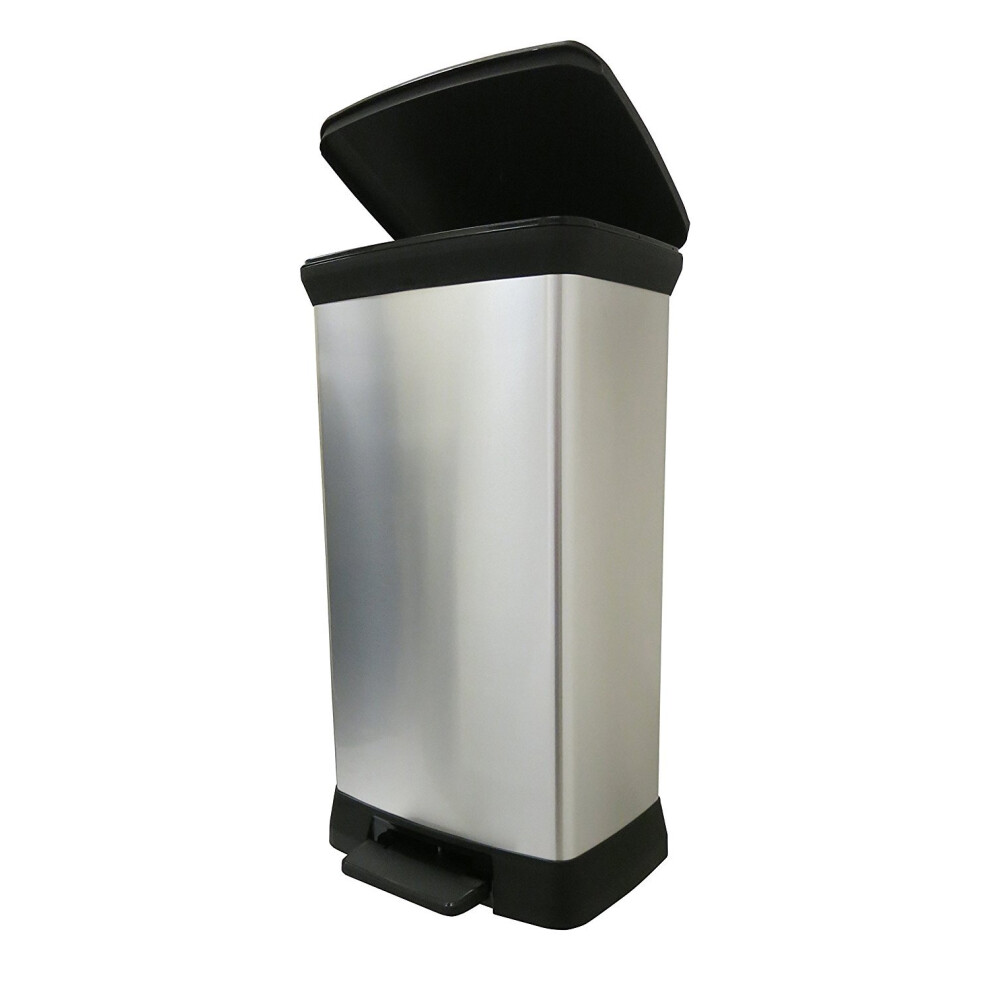 Curver Metal Effect Pedal Touch Soft Close Deco Bin, 50 Litre, 39 X 29 X 72 Cm Silver