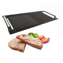 COVERCOOK Griddle Pan, Cast Iron Grill Pan, Rectangular Grill, 2 Handles,Griddle with Flat and Ridged Surface for Induction Hob Open Fire Oven
