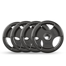 PhysKcal Olympic Weight Plates 4x5kg with Rubber Finish 2?? Opening and Tri-Grips, Black Barbell Plates Discs in Pair for Lifting and Strength