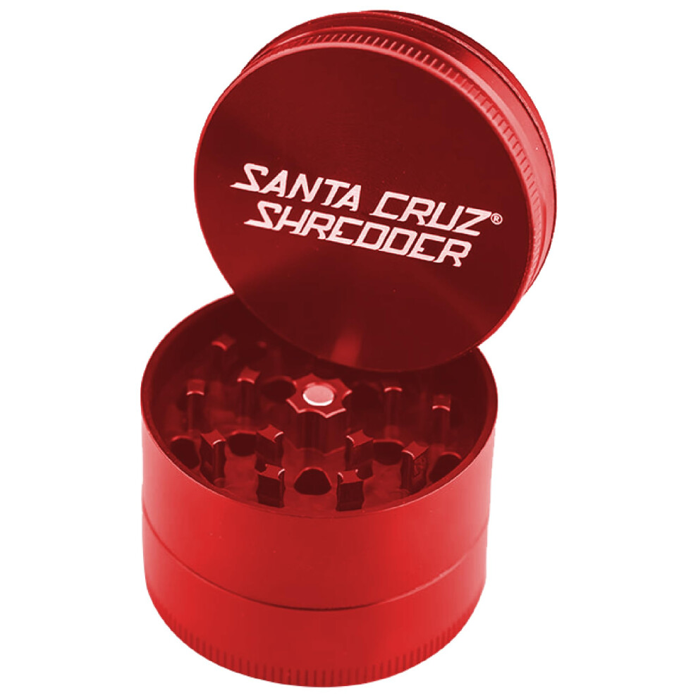Santa Cruz Shredder Red Metal Herb Grinder Knurled Top For Stronger Grip 3-Piece Medium 2.2" (Red)
