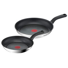 Tefal Comfort Max 24/28cm Stainless Steel Frying Pan Set ? Durable Non-Stick Pan with Thermo-Spot Heat Indicator, Induction Compatible Base,
