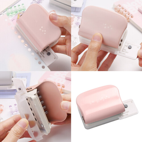 5 Sheets Capacity, Compact Handheld Hole Punches for Home-Pink 2