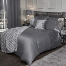 Emma Barclay Glamour - Quilted Sequin Velvet Duvet Set in Silver - King Bed