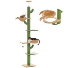 PAWZ Road Cactus Cat Tree Floor to Ceiling 5 spacious Platforms, Cat Tower 1 Hammock and Dangling Balls for Indoor Cats Adjustable Height(205-255cm)