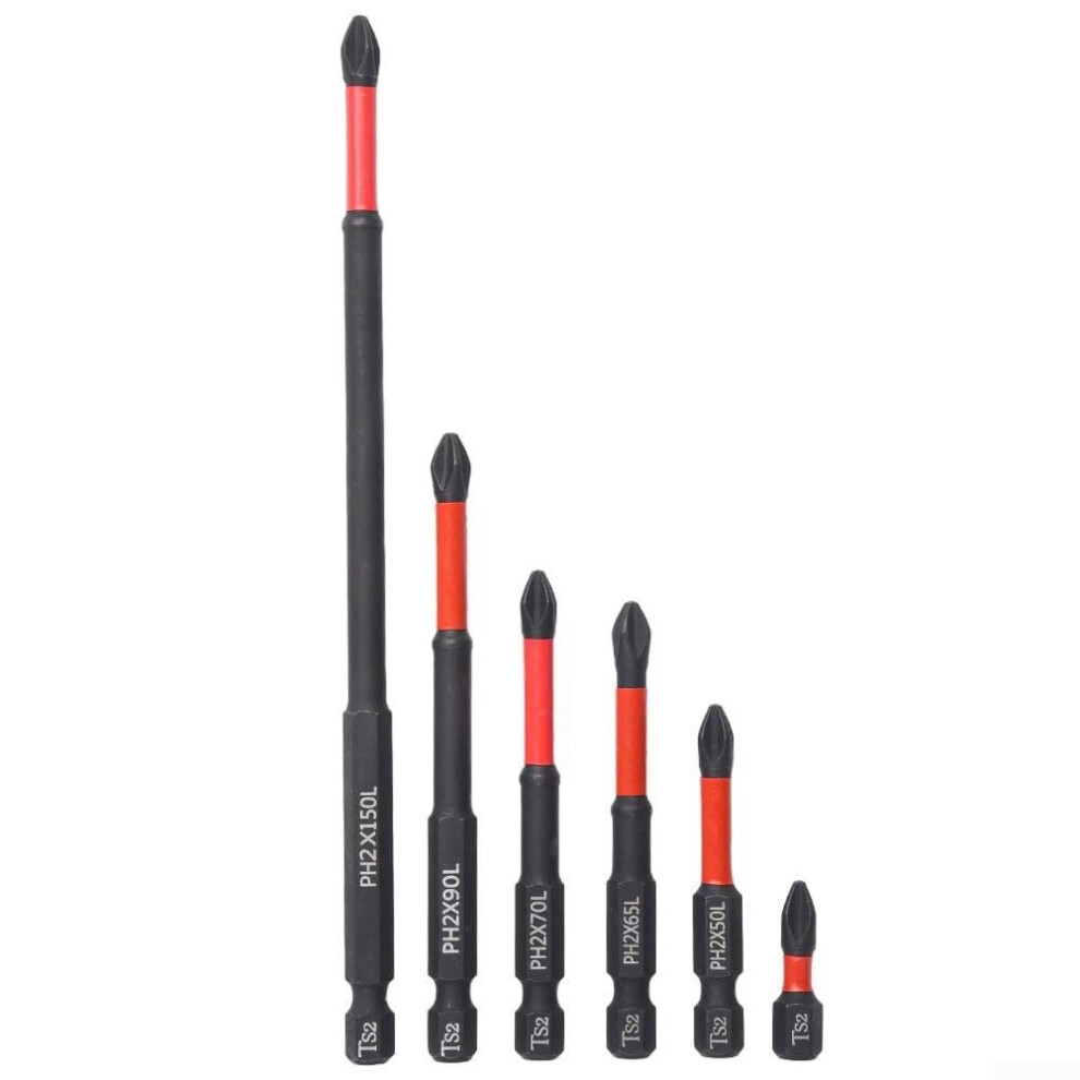 Cross Screwdriver Bits Set Of 6 Magnetic Ph2 Nonslip 25Mm To 150Mm For Electric Drills 9365049274968
