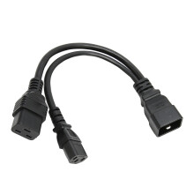 Virtajohto Y-jakomuunninsovitin, IEC320C14-kaksoisliittimeen IEC320C13 ja NEMA5-15R naaraspuolinen virtajohto, jossa palonestoaine ja