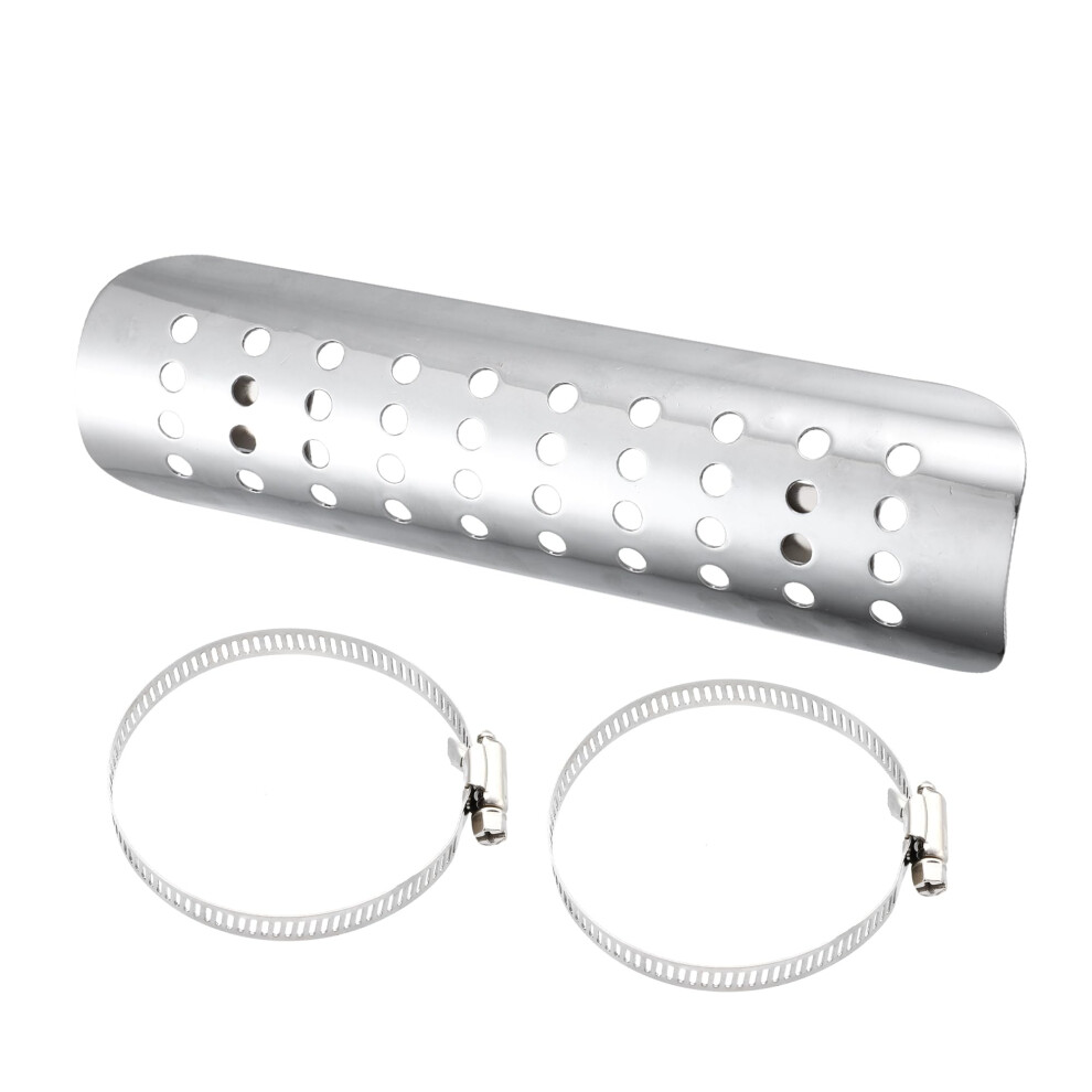 Motorcycle Exhaust Heat Shield With Holes Tone Muffler Protector For Leg Burn Prevention Silver 9365049274289
