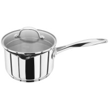 Stellar Profile Stainless Steel Draining Saucepan with Glass Lid 16cm 1.6L, Induction Ready, Oven Safe, Dishwasher Safe