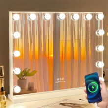 FENCHILIN Hollywood Mirror Vanity Mirror with Lights USB Port 15 Dimmable Lightbulbs 3 Lighting Modes for Dressing Table Vanity Mirror Makeup Mirror