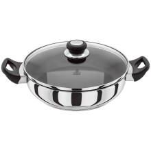 Judge Vista J232A Stainless Steel Non-Stick Large Sauteuse 28cm Frying Pan with Shatterproof Glass Lid, Induction Ready, Oven Safe, 25 Year Guarantee