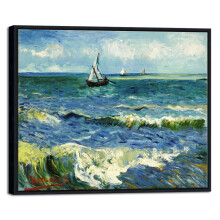 Wieco Art Black Framed Art Seascape at Saintes Maries by Vincent Van Gogh Oil Paintings Reproduction Modern Canvas Prints Sea Pictures on Canvas Wall