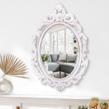Oval Wooden Mirrors with Frame White Vintage Wall MirrorArendahl Traditional Carved Baroque Style Hanging Mirror for Wall Antique Decorative Mirror
