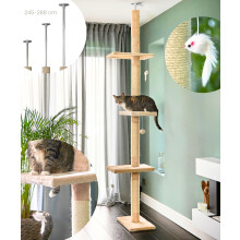 Runesol Floor to Ceiling Beige Cat Tree for Indoor Cats, Easy to Assemble Cat Tower with Adjustable Height 245-288 CM, Scratching Post Tall Platforms,