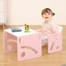 FUNLIO Montessori Weaning Table and Chair Set for Toddlers Age 1-3, Height Adjustable Toddler Table and Chair Set, Cube Kids Table Chair for