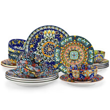 vancasso SIMI Dinner Set- 18 Pieces for 6 People, Porcelain Plates and Bowls Set, Bohemian Style Dinnerware Sets, Scratch Resistant Dinner Service