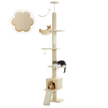PAWZ Road Cat Tree Floor to Ceiling with Height Adjustable 216cm to 273cm,Cat Tower with Spacious Activity Space, Hammock and Cat Condo, Anti-Fall