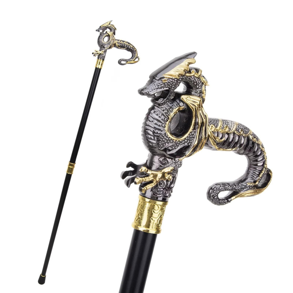 Gothic Dragon Walking Cane for Men with 3D Dragon Head, Collapsible Shaft for Mobility and Balance