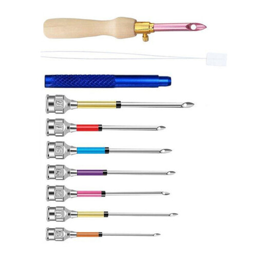 Wood Handle Embroidery Pen with 7 Replaceable Tip and Threading