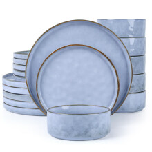 18-Piece Dinner Sets for 6, Homikit Reactive Glaze Stoneware Dinnerware Include Dinner Plates, Side Plates and Cereal Bowls, Non-Scratch, Dishwasher &