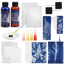 Csyidio Cyanotype Kit Includes 2 Component Sensitizer Set, 40 Sheets A5 Paper Brush Tools and Instructions Sun Print Nature Printing Kit for