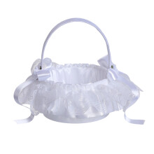 Elegant Lace Wedding Rose Basket Handheld Bridal Floral-White