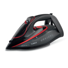 Tower T22034RED Steam Iron with Ceraglide XL Ceramic Soleplate, AI One Temp Technology, Anti-Drip & Anti-Calc, 350ml Water Tank, 3100W, Red & Black