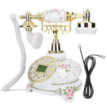 Retro-Tischtelefon mit Schnur, klassisches Keramikgehäuse, LCD-Anzeige für Uhrzeit und Datum, Vintage-Haustelefon mit Anruferkennung und
