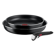 Tefal Ingenio Easy ON 3 Piece Non-Stick Pan Set, 24&28 cm Frying Pans, Bakelite Handle, Easy Cleaning, Heat Indicator, Non-Induction Black, L1599302