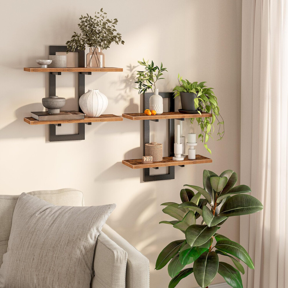 Hoobro Floating Shelves, Wall Shelves Set Of 2, Wall Mounted Storage Shelves 2-Tier, Wall Display Racks, Hanging Bathroom Shelves, For Kitchen, Living 8000002597234
