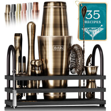 BARE BARREL? Cocktail Making Kit | 14-Piece Bartender Kit Cocktail Shaker Set Maker | Display Stand & 35 Recipe Cards | Mixology Cocktail Gift Set